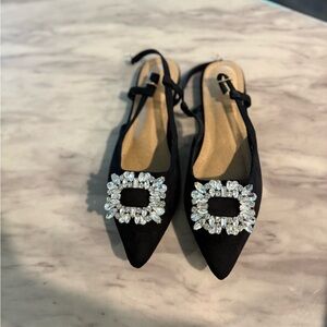 SHEIN Black Slingback Flats with Crystal Detail